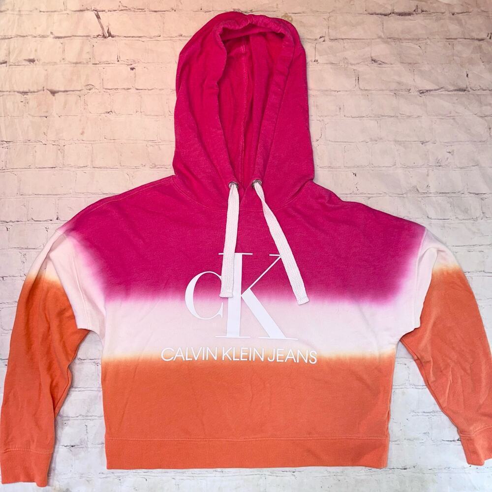 NWOT Women’s Small Calvin Klein Monogram Tie Dye Crop Top Hooded Sweatshirt